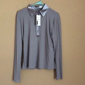 Measeor Silver/Gray Long Sleeve Top with Beautiful Turn-down collar